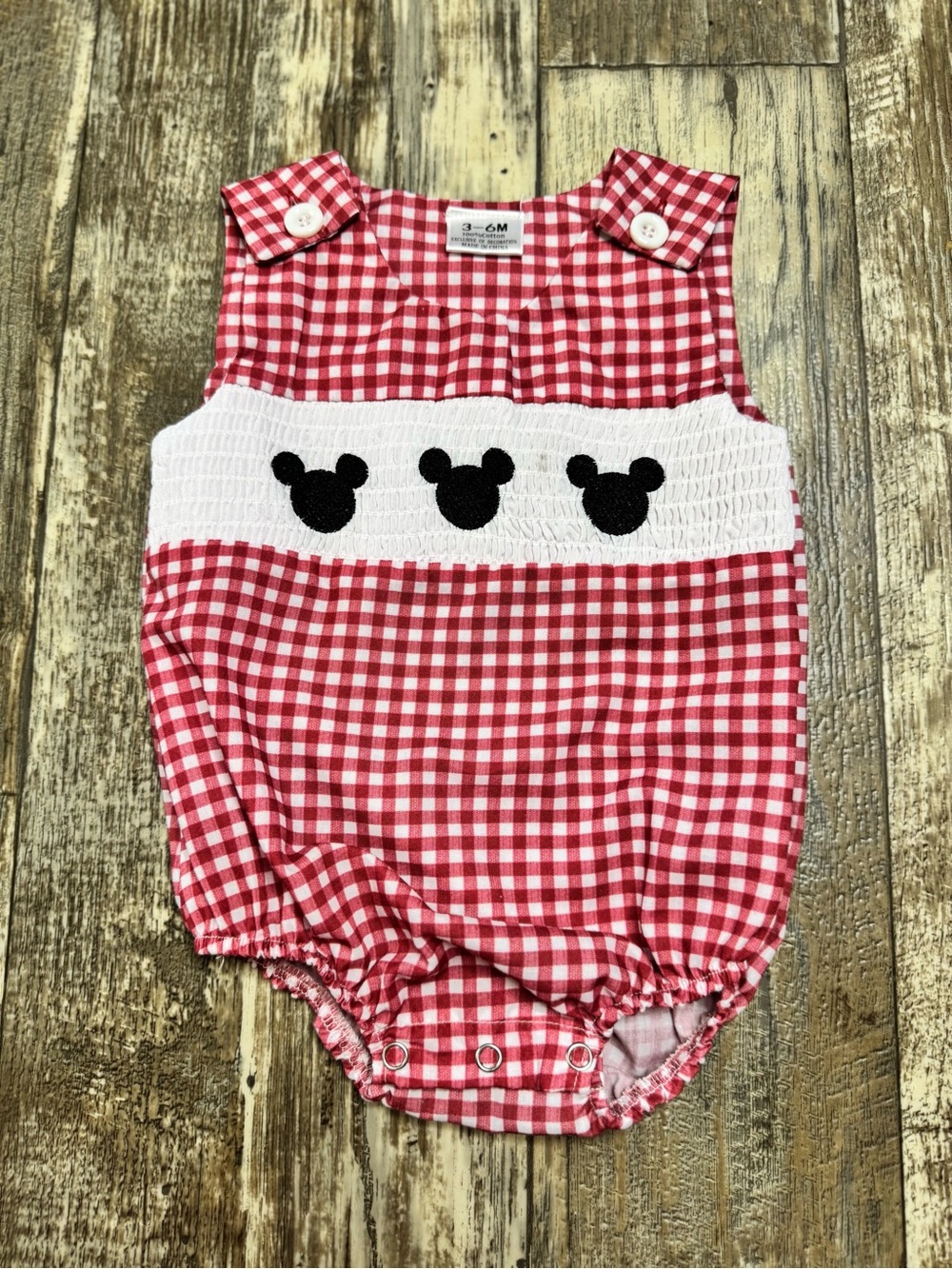 Disney Red Gingham Baby Bubble with Black Mickey Heads